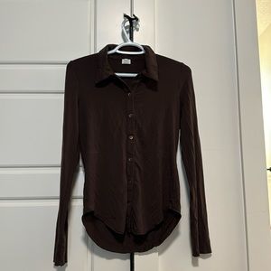 Dark brown Aritzia button top.